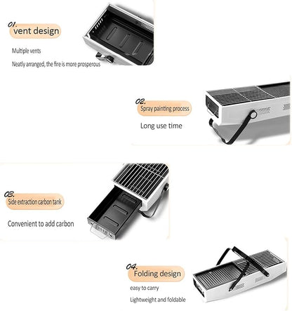 Portable charcoal grill, outdoor grill, folding portable grill, suitable for garden outdoor cooking barbecue camping picnic (Color : Black), 461488