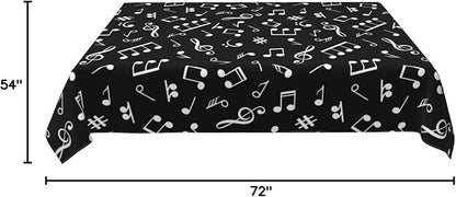 Music Notes Tablecloth Washable Rectangle 54"x72" Kitchen Dinner Picnic Parties Birthday Table Cloth Home Decoration for All Seasons Musicial Table Cover, Black