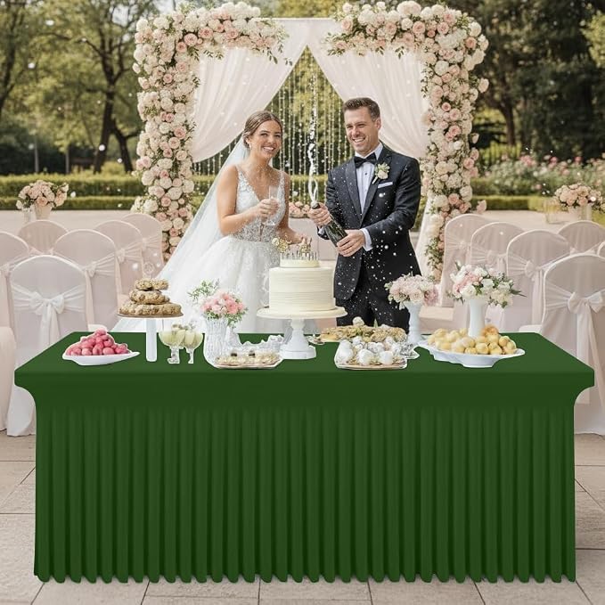 Smiry Spandex Elastic Fitted Table Cloth Skirt for 6FT Rectangle Table | Stretch Washable Table Cloth, Banquet Table Cover for Wedding, Party, Indoor & Trade Shows, (Olive Green, 72Lx30Wx30H)