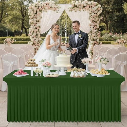 Smiry Spandex Elastic Fitted Table Cloth Skirt for 6FT Rectangle Table | Stretch Washable Table Cloth, Banquet Table Cover for Wedding, Party, Indoor & Trade Shows, (Olive Green, 72Lx30Wx30H)