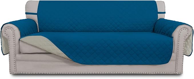Easy-Going Reversible Couch Cover, 4 Seater Sofa, Peacockblue/Beige | XX-Large Sofa, Washable Slipcover For Dogs, Water Resistant Mat, Living Room, Non-Slip Sofa Cover, Pet Friendly