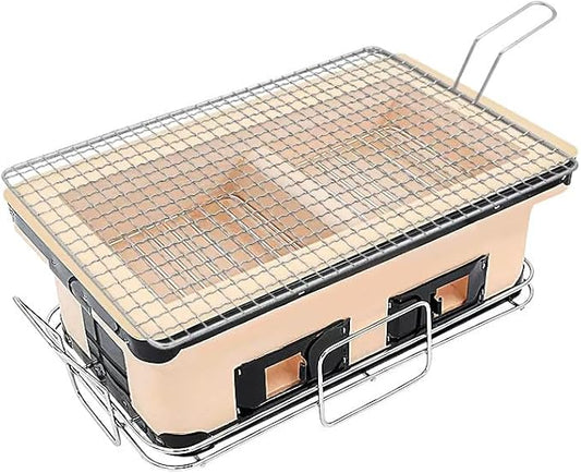 Traditional Japanese Clay Grill, Outdoor Bbq Grill, Rectangular Tabletop Charcoal Grill With Grates, For Travel, Camping And Indoor Outdoor Barbecue