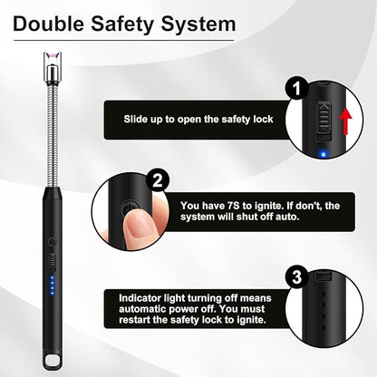 LcFun 2 Pack Candle Lighter Windproof USB C Rechargeable Electric Lighters with 360° Flexible Neck & Safety Lock, Windproof Flameless Lighters Long Stem Matches for Candle, Grill, BBQ, Gas Stoves