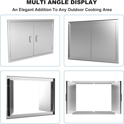 Outdoor Kitchen Door 31" W x 24" H-304 Stainless Steel Never Rust Cabinet Door-Double Layer-BBQ Access Doors-Weatherproof GrillDoor-Flush Mount BBQ Island Doors-MetalDoor for Outdoor Indoor Kitchen