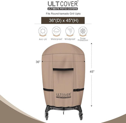 ULTCOVER Outdoor Waterproof Charcoal Kamado Joe Grill Cover for 22-24 inch Char-Griller Char-Broil and Other Round Smokers Size Up to 36” Dia x 45” H