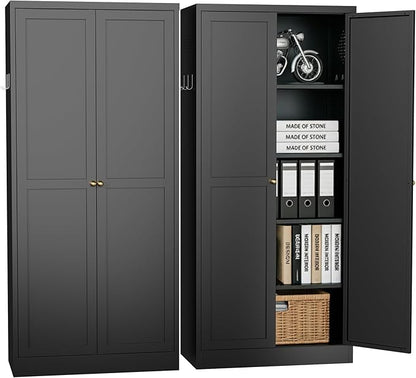 Metal Pantry Cabinet, 61" Kitchen Pantry Storage Cabinets with 2 Door and 4 Adjustable Shelves, Utility Metal Storage Cabinet for Home, Living Room, Pantry (Black)