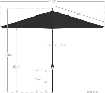 California Umbrella 11Ft Premium Patio Umbrella, Hand-Crank, Tilt-Collar, Bronze Frame, Solution Dyed Black Fabric