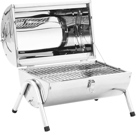 Portable Tabletop Charcoal BBQ Grill Stainless Steel Double Grids, Outdoor Portable Charcoal Grill Smoker for Pizza, Vegetables, Meats, Bread (Style AA)
