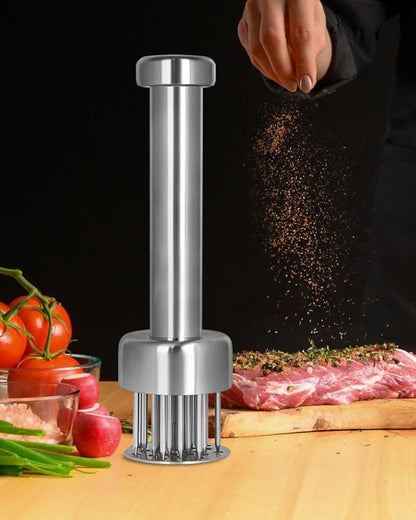 Brigii Meat Tenderizer Tool, 304 Stainless Steel Needle Tenderizer with Retractable Safety Guard, for Tenderizing Steak, Beef, Chicken, Turkey, Dishwasher Safe