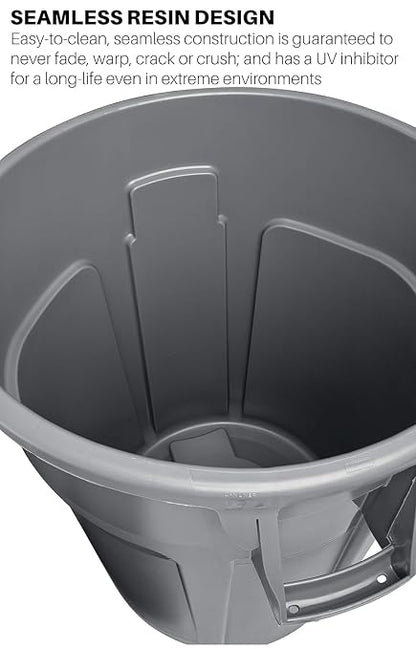 Rubbermaid Commercial Products BRUTE Heavy-Duty Round Trash/Garbage Can, 10-Gallon, Gray, Outdoor Waste Container for Landscapers/Construction/Restaurants/Office/Warehouse/Commercial Environments