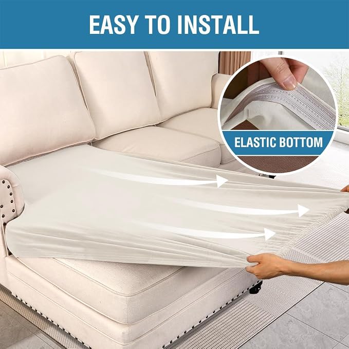 H.VERSAILTEX Velvet Stretch Individual Chaise Cover Sectional Couch Covers for L Shaped Sofa Both Left/Right Furniture Protector Seat Cushion Sofa Cover (1 Piece Chaise Cover, Porcelain White)