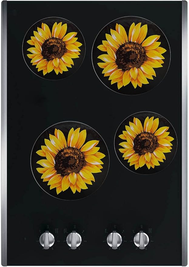 Ritadeshop Burner Covers for Electric Stove (Yellow/Black Sunflower, Round D8/10‘’)