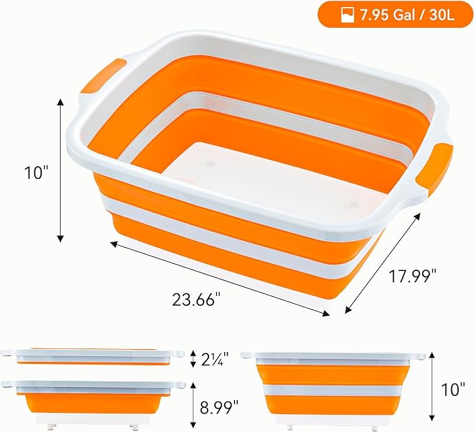 BBQ Prep Tub with Lid and Cutting Board - Collapsible Barbecue Tool Set for Marinating, Grilling, BBQ Prep Station for Outdoor Cooking, Camping Kitchen Accessories & Barbecue Utensils, XX-Large Orange