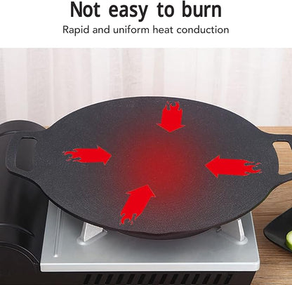 Korean Grill Pan Nonstick Round Griddle Pan Double Handle Korean BBQ Grill Plate for Gas Stove Top Outdoor Barbecue (36cm)