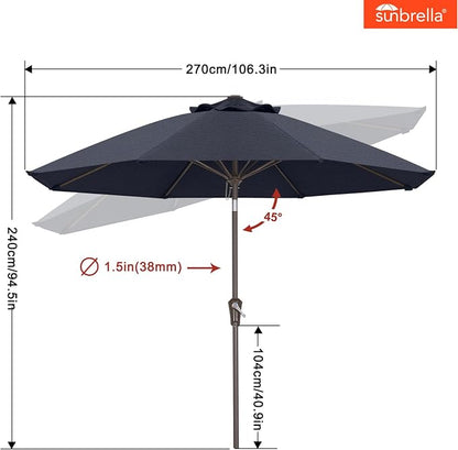 ABCCANOPY 10-Year No Fading 9FT Patio Umbrella, Acrylic Outdoor Table Umbrella with 8 Sturdy Ribs for Deck, Backyard, Garden, Yard (Blue Navy)
