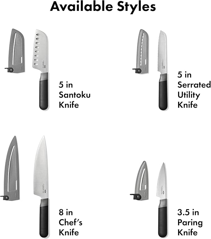 OXO Good Grips 8 in Chef’s Knife with Locking Sheath, Sharp Stainless Steel Kitchen Knife for Chopping, Dicing, and Mincing Herbs and Meat, Cooking Essential with Protective Cover