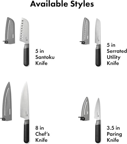 OXO Good Grips 8 in Chef’s Knife with Locking Sheath, Sharp Stainless Steel Kitchen Knife for Chopping, Dicing, and Mincing Herbs and Meat, Cooking Essential with Protective Cover