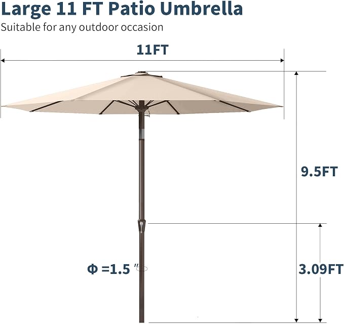 PatioKingdom 10FT Patio Umbrella with Push Button Tilt and Crank, Outdoor Market Umbrella with 8 Fiberglass Ribs, UV Protection Table Umbrella for Pool,Backyard,Garden,Deck