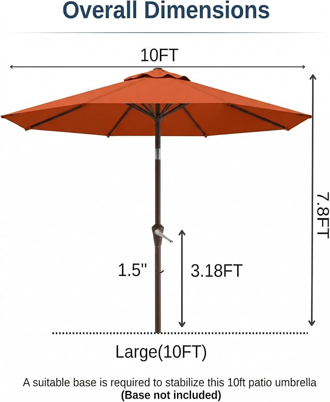 10FT Patio Umbrella, Outdoor Umbrella with Push Button Tilt and Crank, 8 Sturdy Ribs, UV Protection & Waterproof Market Umbrella for Pool, Backyard, Beach,Deck