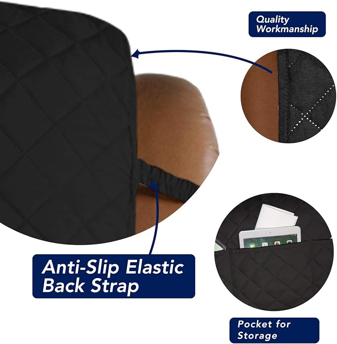 PureFit Reversible Quilted Oversized Recliner Sofa Cover, Water Resistant Furniture Protector, Washable Couch Cover with Elastic Straps for Kids, Dogs, Pets (Large, Black/Beige) | Black/Beige, Water Resistant Couch Protector, Washable Pet Couch Cover w...