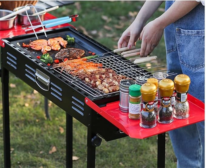 Portable Charcoal Grill for Camping BBQ, Outdoor Barbecue Grill with Folding Stainless Steel Rack, Camping Grill Stove,65 * 30 * 68Cm-D