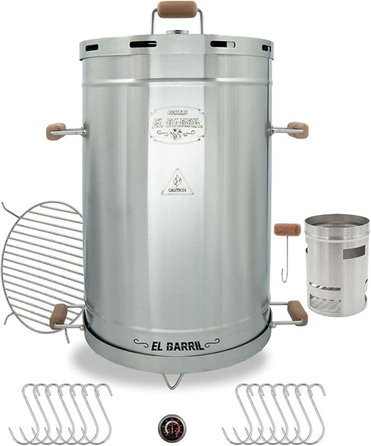 EL BARRIL 45LBS Lite Large Barrel Smoker Grill – Juicy, Even BBQ Every Time, 430 Stainless Steel, Vertical Charcoal Barrel Grill and Rust-Resistant Design, Perfect for Family, Parties & Outdoor