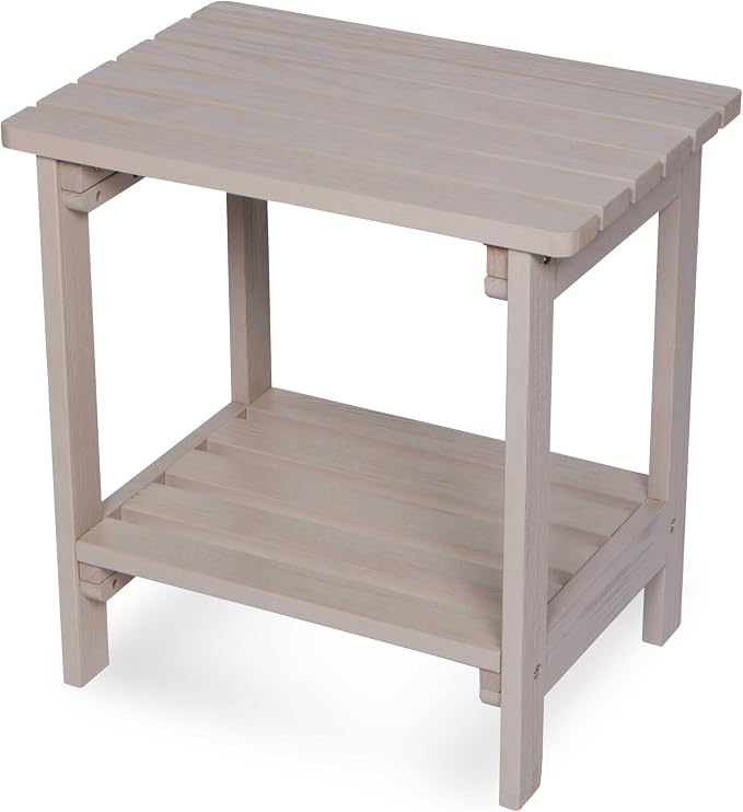 Shine Company Providence Rectangular Solid Wood Side Table, Outdoor Adirondack Patio Table, Graystone