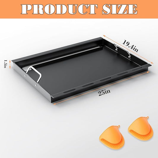 7524 Full Size Griddle Replacement Parts for Weber Genesis S310, E310, E320, S320, E330, S330, EP310, EP320, EP330, Carbon Steel Flat Top Grill Insert Parts with Handles for Weber Genesis 300 Series