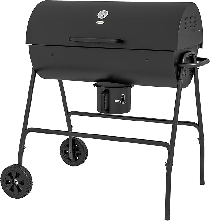 Barrel Charcoal BBQ Grill with 420 sq.in. Cooking Area, Outdoor Barbecue with Wheels, Ash Catcher and Built-in Thermometer for Patio Picnic, Backyard Party, Black