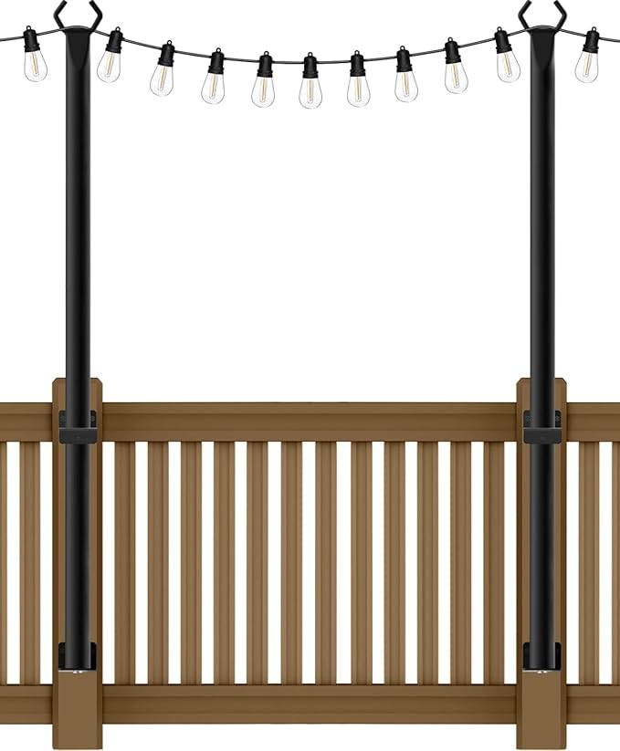 SINLEY 2 Pack 5Ft String Light Poles,Light Poles for Outside String Lights,Outdoor Light Poles with Fork,Metal Pole Stand for Patio,Backyard,Deck
