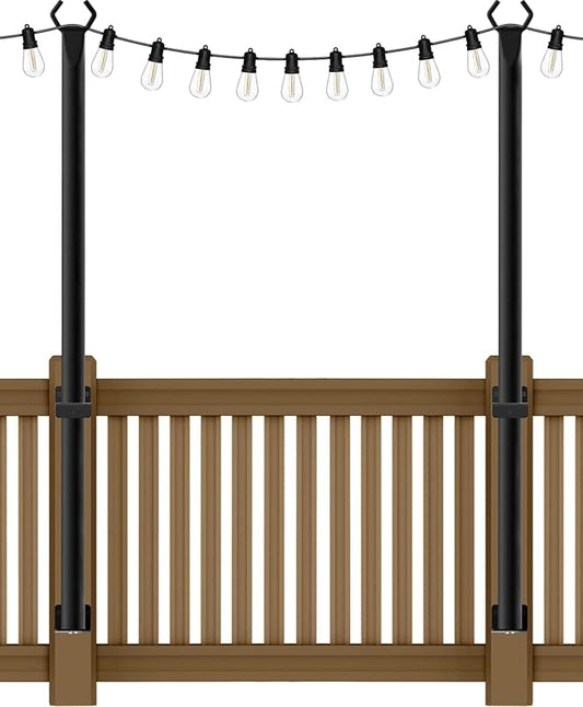 SINLEY 2 Pack 5Ft String Light Poles,Light Poles for Outside String Lights,Outdoor Light Poles with Fork,Metal Pole Stand for Patio,Backyard,Deck