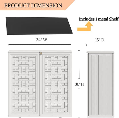 ZZM HDPE Outdoor Storage Shed, Outdoor Plastic Storage Cabinet, Horizontal Resin Tool Shed for Garden, All Weather Outdoor Storage Clearance, DIY Usage, with one Shelf (White)