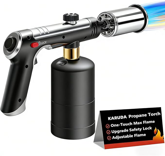 Propane Torch Gun, 3272°F Flame Thrower Gun, Charcoal Lighter with a Safety Lock ，Adjustable Flame Cooking Torch for Searing Steak, Sous Vide, Grill, BBQ & DIY (Propane Tank Not Included)