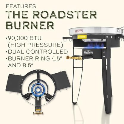 Concord The Herdsmen Stainless Steel Comal with Single Propane Cast Iron Roadster Burner Set. Great Outdoor Stove for Discada, Tacos, Street Vendor, Etc.… (Matte Black)