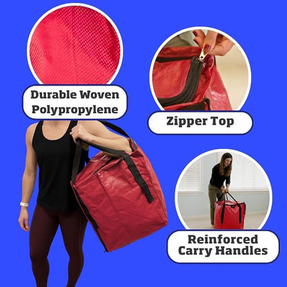 DURASACK 22-Gallon Zipper Top Heavy Duty Storage Tote Bags, Single, Red | Rugged Woven Polypropylene Moving Bag, Reusable Self-Standing Design, Holds up to 500 Pounds