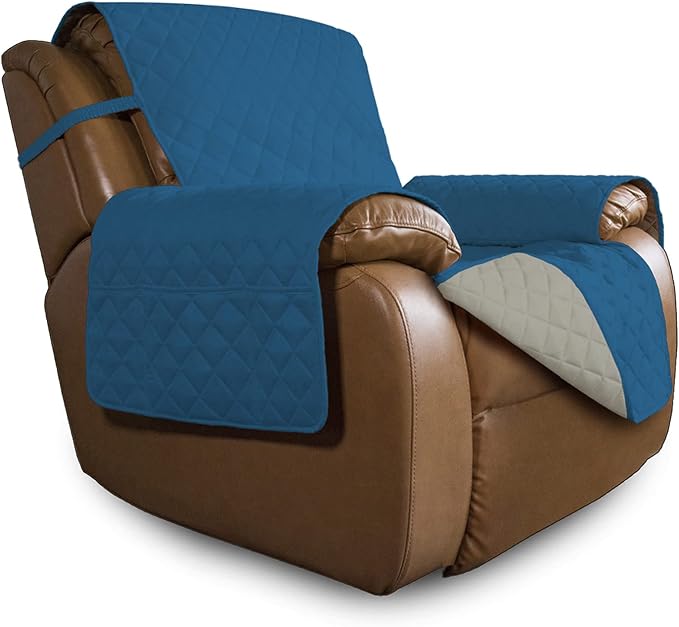 Easy-Going Reversible Couch Cover, Oversized Recliner, Peacockblue/Beige | Machine Washable Slipcover For Dogs, Water Resistant Furniture Mat For Living Room, Non-Slip Sofa Cover, Pet Friendly