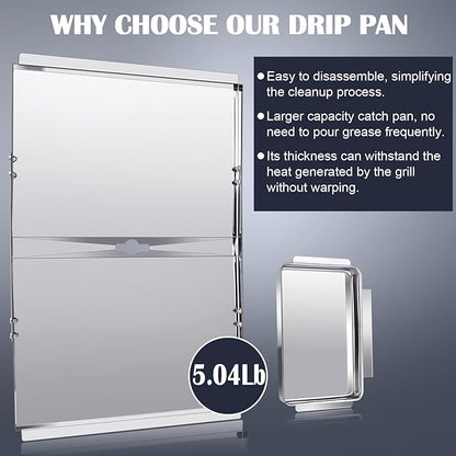 Hiorucet Grill Grease Tray Replacement Parts for Dyna Glo DGB610SSP, Adjustable 30''-36'' Gas Grill Drip Pan with Catch Pan, Heat Plate Shields for Dyna Glo 6 Burner Grill Parts.