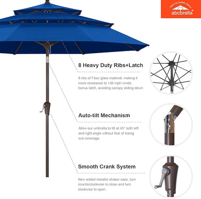 ABCCANOPY 5-Year 10-Year No Fading 9FT 3 Tiers Patio Umbrella, Outdoor Table Umbrella with 8 Sturdy Ribs for Deck, Backyard, Garden, Yard