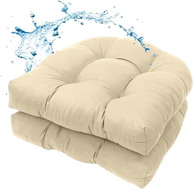 MTMR 2Pcs Outdoor Chair Cushions, Patio Furniture Seat Pads, Waterproof | 2Pcs , waterproof cover, u-shaped, no-fading, thick patio seat pads for outdoor wicker furniture in yard, 19x19x4