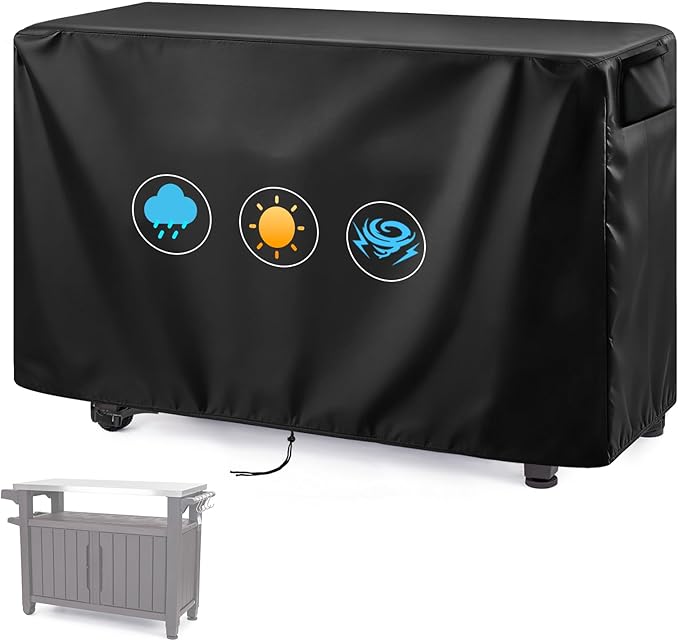 Outdoor 52 in Prep Table Cover for Keter Unity XL Portable Table Rolling Cabinet Bar, Waterproof Dining Cart Cover Heavy Duty Tool Chest Covers - 52"L×22"W×36"H, Black