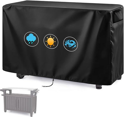 Outdoor 52 in Prep Table Cover for Keter Unity XL Portable Table Rolling Cabinet Bar, Waterproof Dining Cart Cover Heavy Duty Tool Chest Covers - 52"L×22"W×36"H, Black