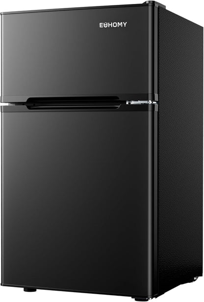 EUHOMY Mini Fridge with Freezer, 3.2 Cu.Ft Mini Refrigerator, Dorm Fridge with 2 Door For Bedroom/Apartment/Office-Food Storage Cooling Drink, New Black