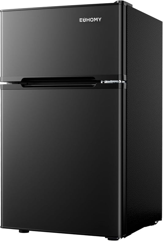EUHOMY Mini Fridge with Freezer, 3.2 Cu.Ft Mini Refrigerator, Dorm Fridge with 2 Door For Bedroom/Apartment/Office-Food Storage Cooling Drink, New Black