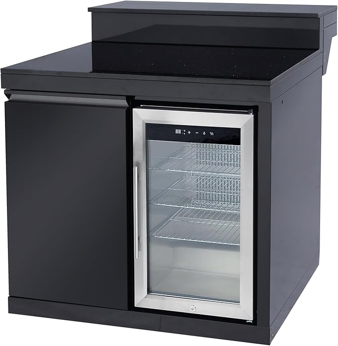 96" Modular Outdoor Kitchen Island with Side Burner, 6-Burner 95,500 BTU Propane BBQ Island, Refrigerator, Bar Counter, Integrated Sink & 3-Tier Corner Cabinet, Black