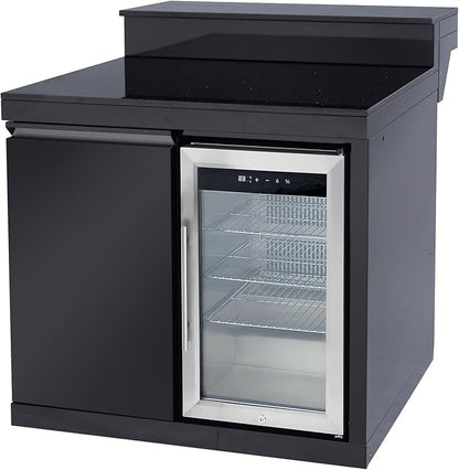 96" Modular Outdoor Kitchen Island with Side Burner, 6-Burner 95,500 BTU Propane BBQ Island, Refrigerator, Bar Counter, Integrated Sink & 3-Tier Corner Cabinet, Black