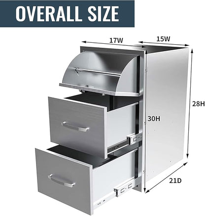 Outdoor Kitchen Drawer 17 x 30 inch Flush Mount BBQ Layer Drawer, Durable Stainless Steel Kitchen Drawer Outdoor Kitchen Access Drawer for BBQ Island Patio