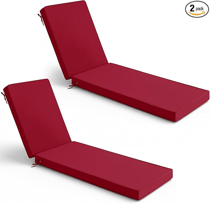 Summsun Chaise Lounge Cushions Outdoor Set of 2 - Waterproof and Fade Resistant Sun Lounger Replacement Cushions - Patio Lounger Pads with Removable Cover for Pool, Deck, Lawn, 80 x 26 x 3 Inch, Red