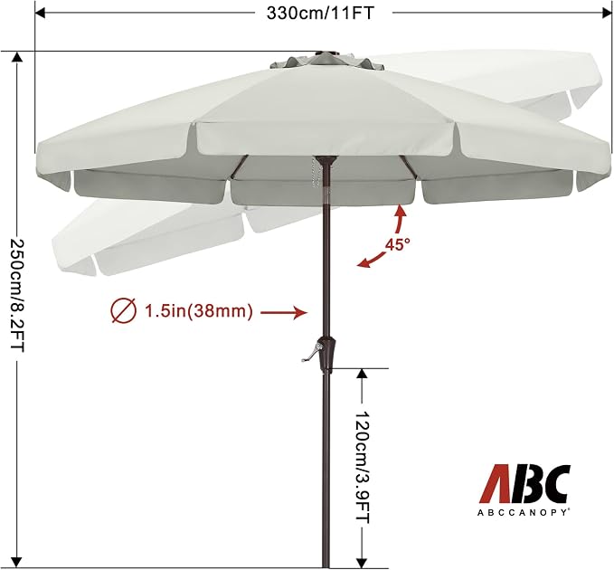 ABCCANOPY 11FT Scalloped Patio Umbrella Table Market Umbrella, Light Beige | Durable 8 Sturdy Fiberglass Ribs, Push Button Tilt and Crank, UV Protection Waterproof Outdoor Umbrella, Valance Style