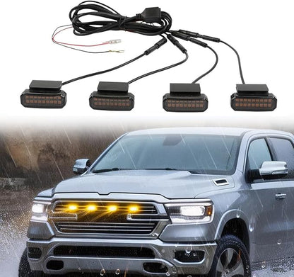 18LED Amber Front Grille Light with Wiring Harness, Universal Clip-On, 4Pcs | Plastic Shell, Truck Grill Lights, For Trucks SUV and Pickups