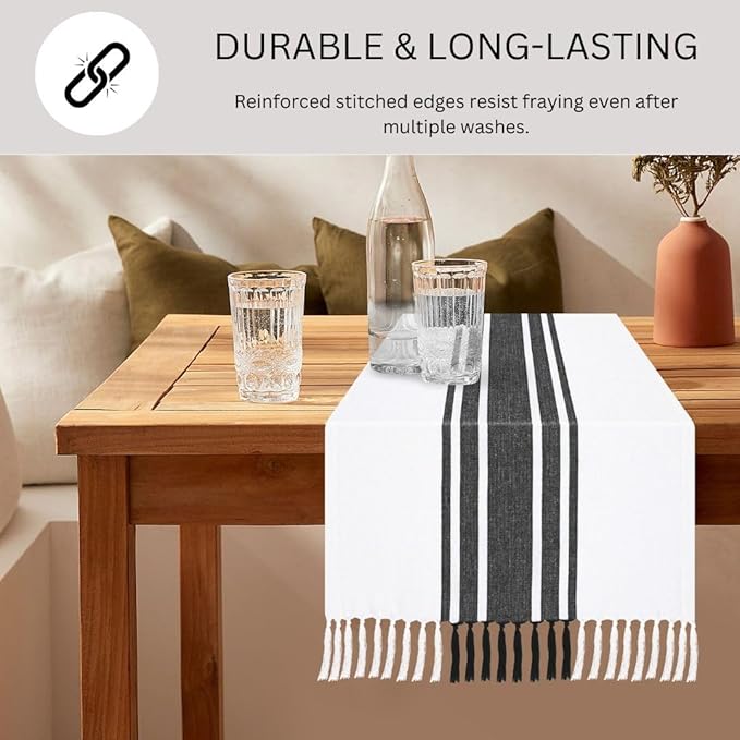Table Runner 72 Inches Long 100% Cotton - Farmhouse Table Runners for Everyday Use Weddings Parties BBQ's Holidays - 14x72 Inch Rustic Vintage Dining Table Runner Black